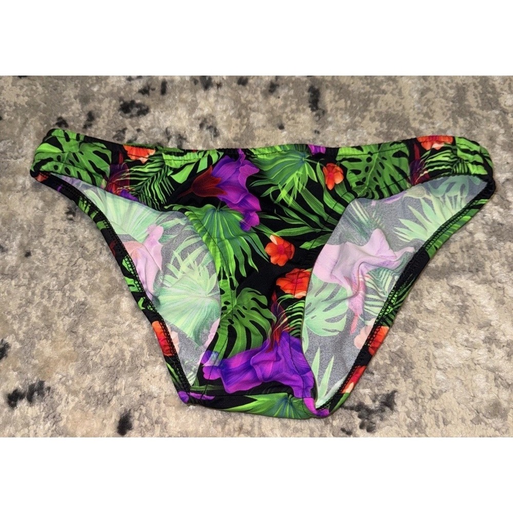 Venus‎ Bikini Size 4 Bottom Green Black Tropical Floral Swimsuit Bottoms Womens